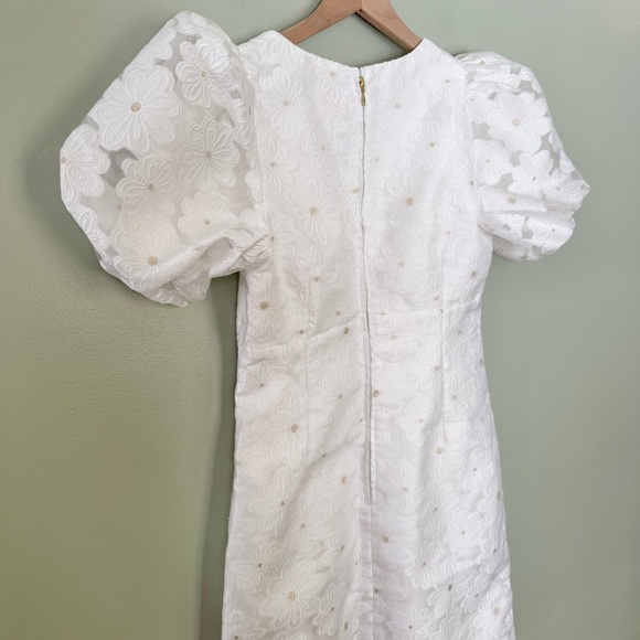 Lilly Pulitzer Citra Embroidered Puff Sleeve Floral Shift Dress White‎ Gold 00 - Picture 8 of 13